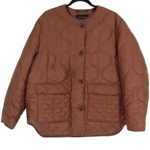 AllSaints Women's Foxi Liner Quilted Jacket Size 10 Chocolate Brown Button Front